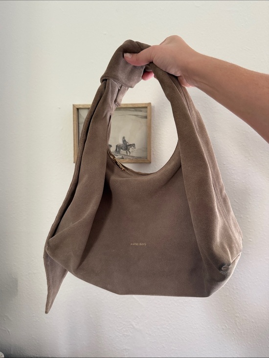 Anine Bing Handbags - Grace Taupe Knot-Handle Suede Shoulder Bag